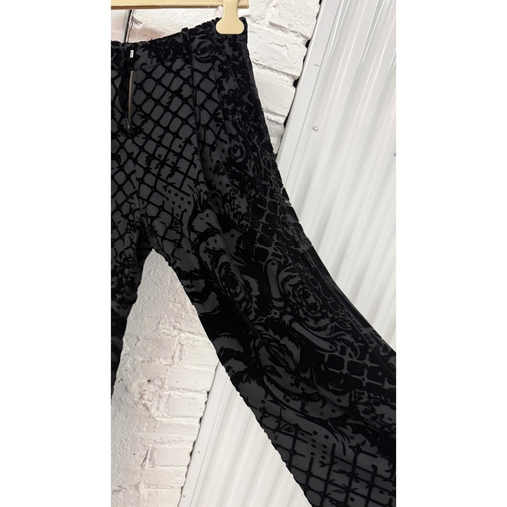 Balmain x HM Black Burnout Silk Velvet Wide Leg Pants Damask Devore US 2 EUR 32